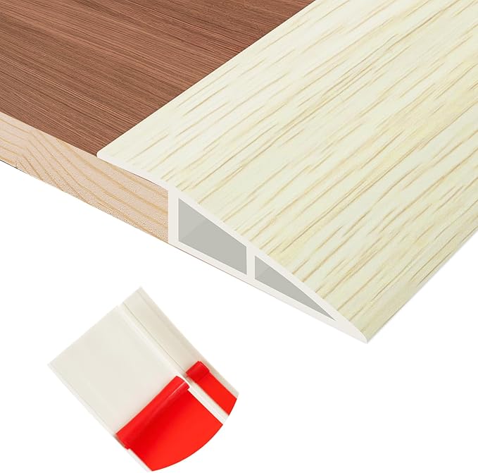 Floor Transition Strip Self Adhesive Vinyl Door Threshold for Doorways Carpet Edging Trim Overlap Edge Reducer for Laminate Floor, Carpet, Tile (Beige Wood Grain, 3/5" to 4/5", 6.6Ft)