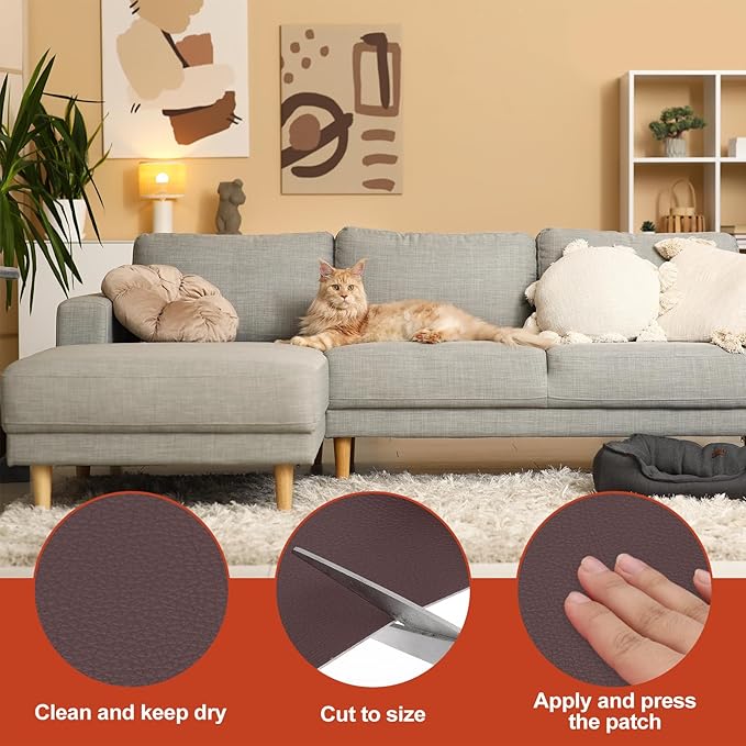 PATIKIL Leather Patches Tape for Furniture, 3.2 x 61 Inch Self Adhesive Vinyl Leather Repair Kit Cover Sheet for Couch, Sofa, Car Seats, Office Chair, Deep Brown