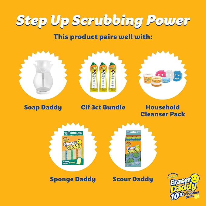 Scrub Daddy Eraser Sponge - 10x More Durable Than Traditional Erasers with Scrubbing Gems - Removes Dirt, Scuffs & Stains - Water Activated Sponge Eraser (2 Pack)