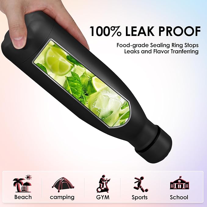 25oz Cola-Bottle Shaped Stainless Steel Leak-proof Water Bottle,Double Wall Vacuum Insulated Metal,Travel Mug For Sports Indoors & Outdoors,BPA-Free School Kids Flasks,Black(4 Pack）