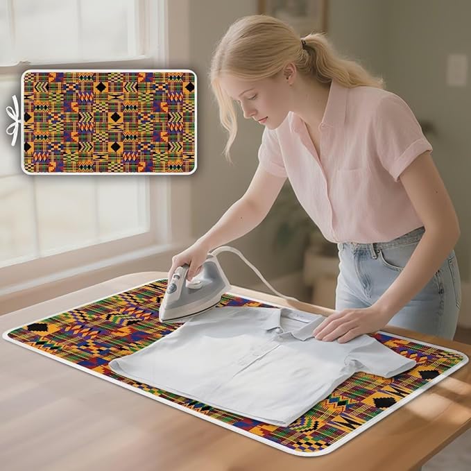 Ironing Mat Pad for Table Portable Travel Iron Blanket African Print Ironing Board Covers Tribal Pressing Mat Heat Press Pads 32x16 Inches,Yellow