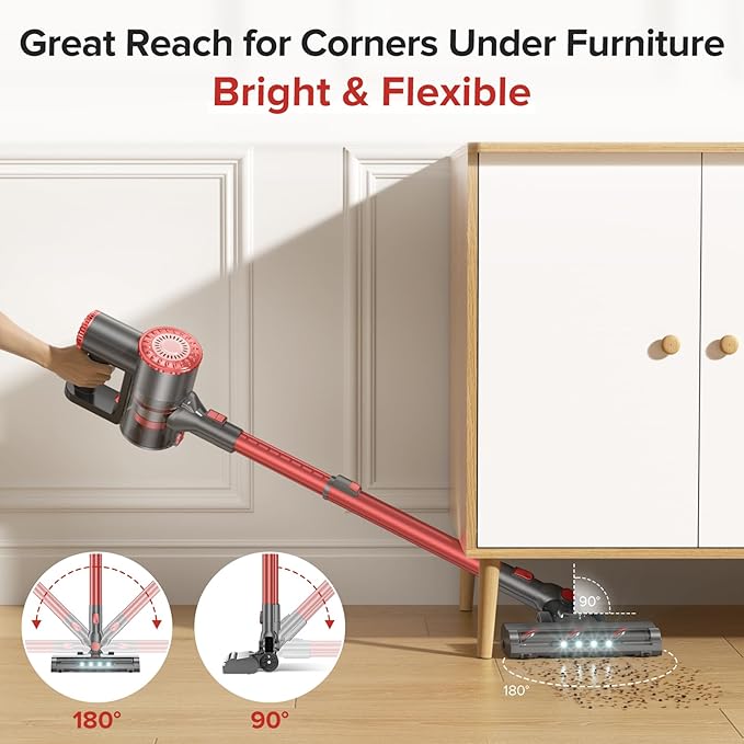 Cordless Vacuum Cleaner with Self-Standing, Powerful Stick Vacuum Cleaners for Home, 8-in-1 Lightweight Rechargeable Vacuum, 7-Layer Filtration,Ideal for Carpet, Pet Hair, Hardwood Floors