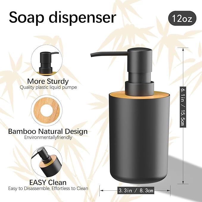 Soap Dispenser for Bathroom and Kitchen, 12oz Modern Minimalist Style Plastic matte black Empty Lotion Dispenser with Refillable Pump,Liquid Bottle for Hand Soap, Dish Soap,College Dorm Use