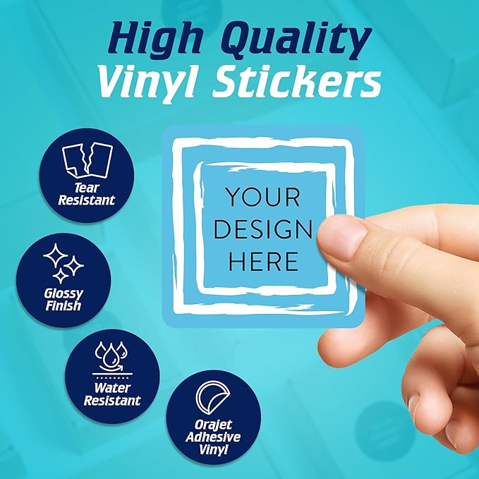 100 Custom Vinyl Stickers - Upload Your own Image, Text, Design, Logo - Personalized Logo Labels for Handmade, Packaging, Bottle, Jars, Candle, Brand Stickers (Blue Swirls, 2x2 Square)