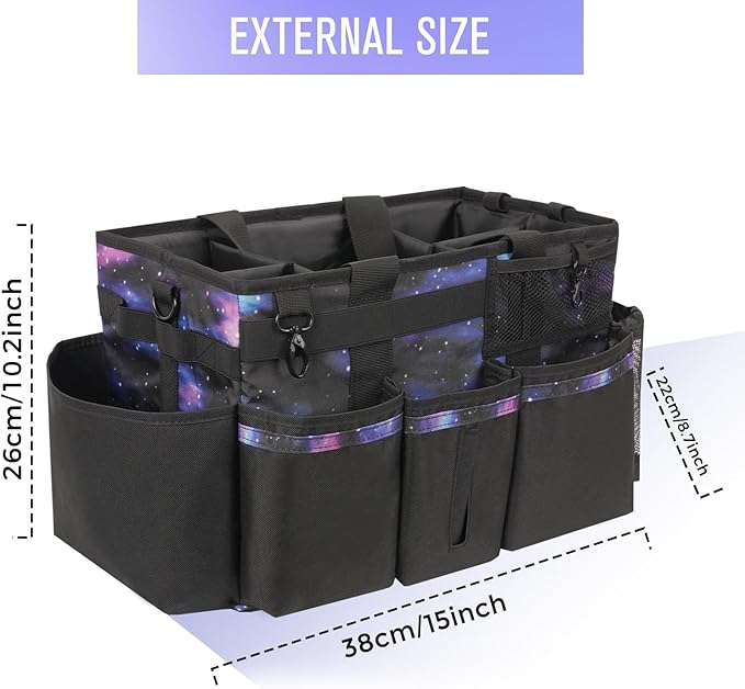Wearable Cleaning Caddy, Cleaning Caddy Supplies Organizer with Handle & Shoulder Straps for Housekeepers, Under Sink & Car Cleaning Tool Organizers Bag with 4 Foldable Divider (StarrySky)