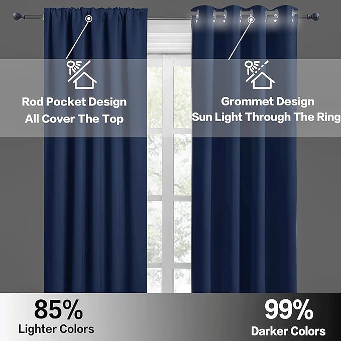 RYB HOME RV Curtains for Camper Windows - Soft Thermal Insulated Small Window Curtain Tiers for Cafe Kitchen Bedroom Basement Glass Door Window, W 42 x L 30 inches, Navy Blue, 2 Panels