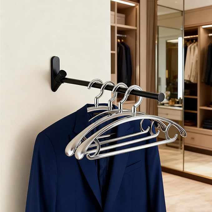 NEWRAIN Wall Mounted Drying Rack, Stainless Steel Folding Laundry Hanging Rack, Matte Black Swivel Space Saving Clothes Hanger Rack for Bedroom Bathroom Laundry