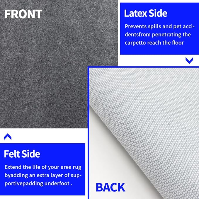 Waterproof Non-Slip 1/4” Extra Thick 8x10 ft Rug Pad for Large Area Rugs Durable Felt Floor Protection pad for All Floors, Suitable for Cutting. Rug Pads Keep Rugs in Place and Provide Cushioning