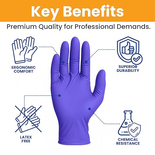 SafeWay Nitrile Disposable Gloves — Multi-Purpose Powder-Free, Non-Latex, Medical Use, and Textured Fingertips for Food Prep, Cleaning, Tattoo, Nursing, Lab, Examination, & More — (6000 pcs, Large)