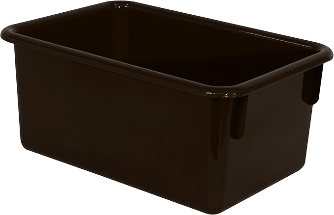 Wood Designs Cubby Storage Bin, Heavy Duty Plastic Containers for Kids Brown Cubby Tray Set of 12