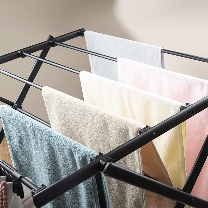 3 Tiers Foldable Clothes Drying Rack, Vertical Laundry Rack Portable and Collapsible for Storage Indoor Outdoor，Piano Black