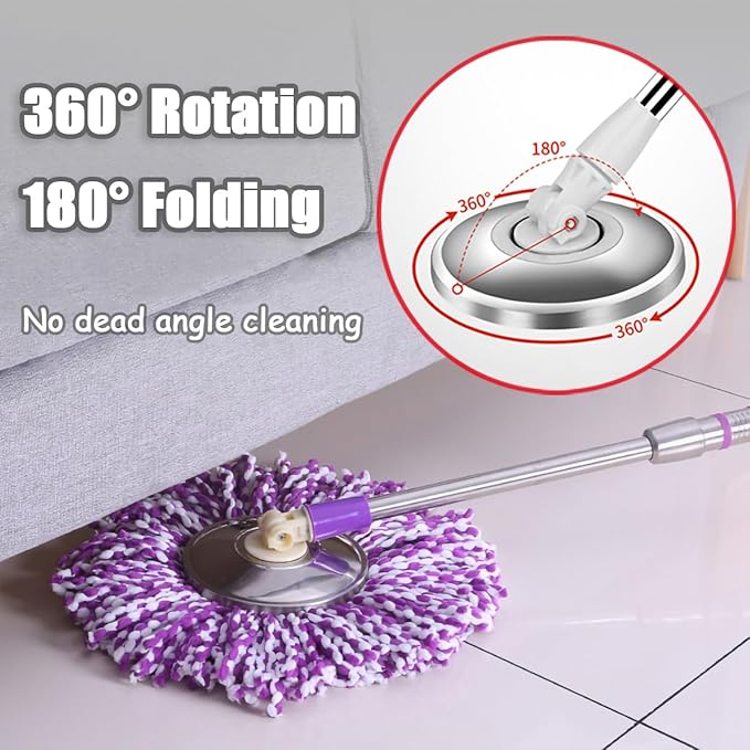 Extended Spin Mop Replacement Mop Handle, Upgraded 60-inch 360 Degrees Rotating Telescopic Replacement Mop Stick for Spin Mop Bucket Cleaning System (Stainless Steel Disc, Green)