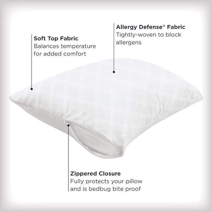 Set of 4 Standard/Queen AllerEase Pillow Protectors - Temperature Balancing, Allergist Recommended - Premium Breathable, Zippered Protectors