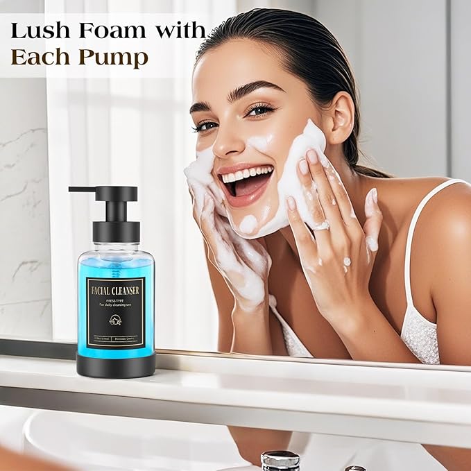 Luxspire Foaming Soap Dispenser, Glass Foam Pump Soap Dispenser, Non-Slip Hand Soap Dispenser with 5 Waterproof Labels, 15 Oz Refillable Liquid Soap Dispenser for Bathroom & Kitchen, Clear, 1 Pack