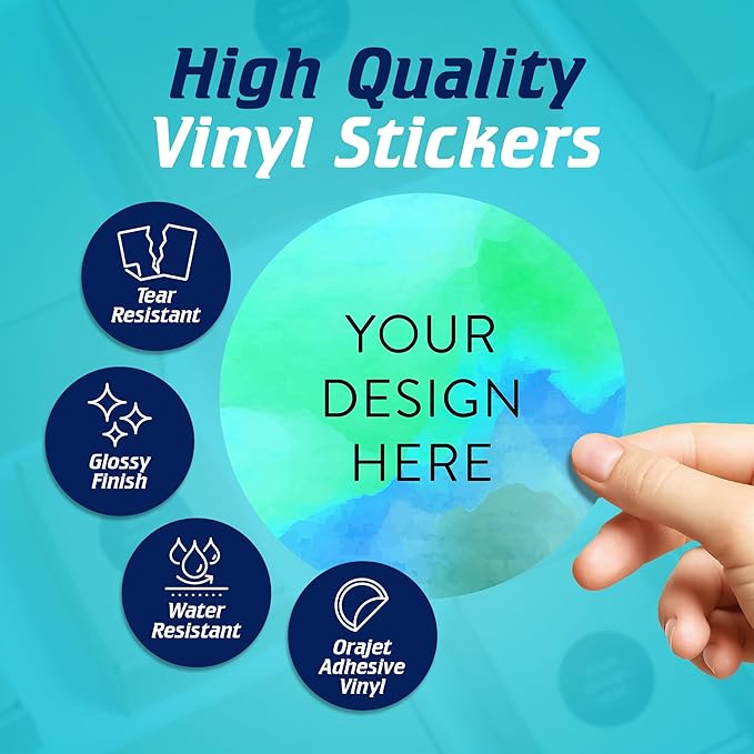 100 Custom Vinyl Stickers - Upload Your own Image, Text, Design, Logo - Personalized Logo Labels for Handmade, Packaging, Bottle, Jars, Candle, Brand Stickers (Blue Green, 5x5)