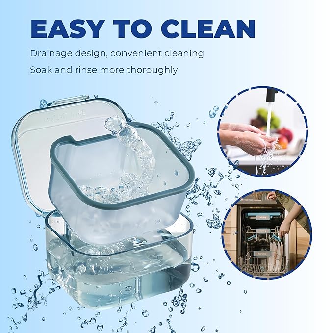 Retainer Case Denture Bath Case,Retainer Cleaner Case with Lid,Denture Cup for Partial Dentures,Mouth Guard&Braces,Denture Soaking Container Case for Travel (Orange)