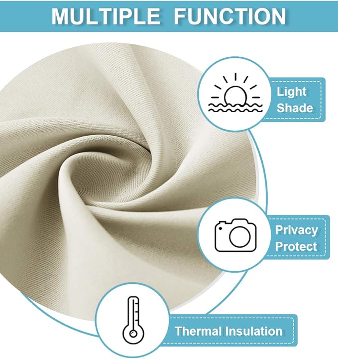 RYB HOME Beige Short Curtains Blackout, 45 inch Durable Cafe Curtains Room Darkening Window Drapes Privacy Protection for Basement Closet Kithen, W34 x L45 inch, 2 Panels