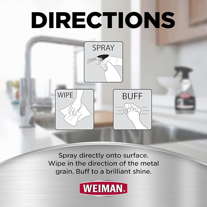 Weiman Stainless Steel Cleaner and Polish - Protects Appliances from Fingerprints, Leaves a Streak-Free Shine for Refrigerator, Dishwasher, Oven, Grill, 2 Pack With Microfiber Cloth