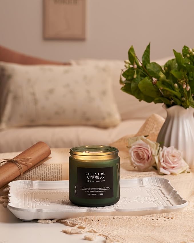 M&SENSE Celestial Cypress - Cedarwood Spice Scent Natural Soy Wax Highly Scented Candle, 11.6oz 2 Wick 70 Hours Long Lasting Candle Woody Scent Gifts for Dad