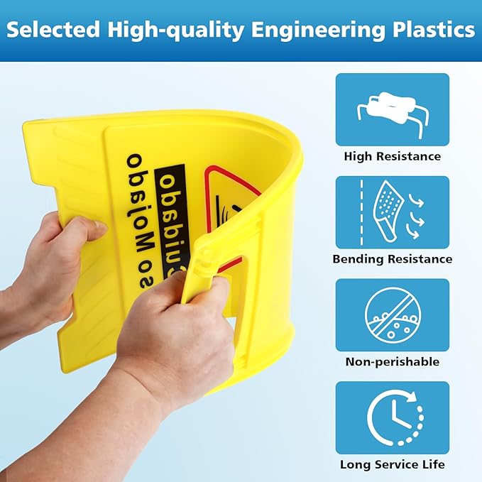 1-Pack Caution Wet Floor Sign,17.5" Height,Bright Yellow Double-Sided Folding A-Shaped Frame Design, Bilingual Caution Message