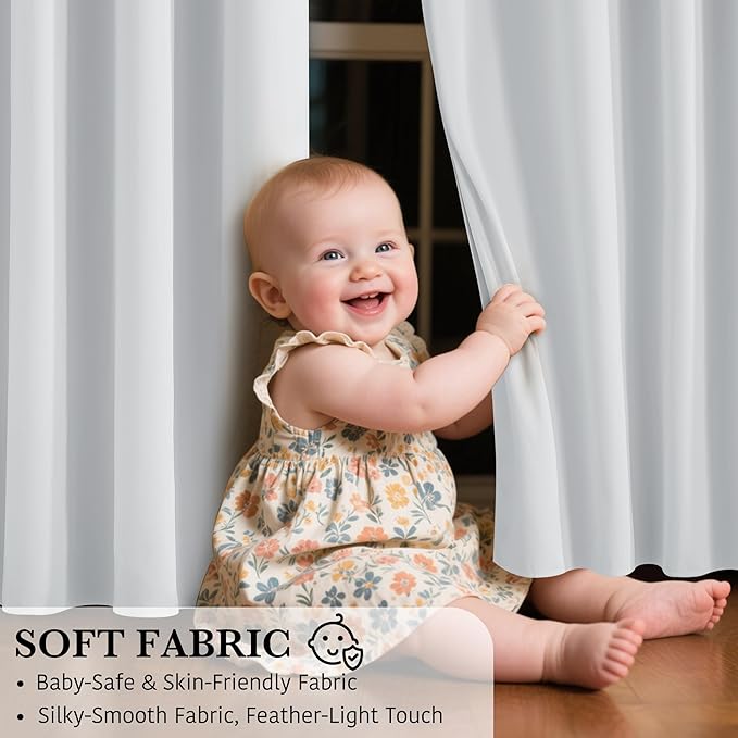 RYB HOME White Blackout Curtains for Bedroom, 100% Blackout Thermal Insulated Noise Reducing Curtains for Living Room Nursery, 42 inches Wide by 84 inches Long, 2 Panels Set
