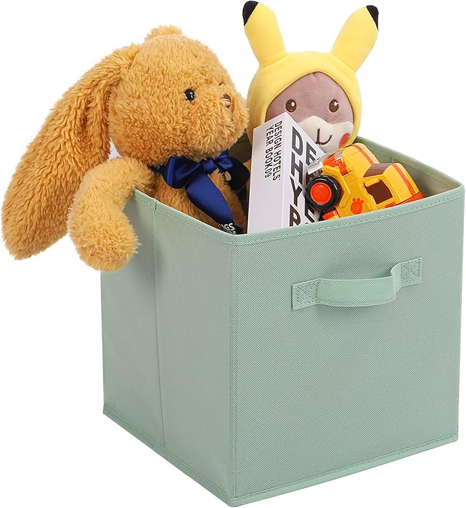 Stero Fabric Storage Bins 6 Pack Fun Colored Durable Storage Cubes with Handles Foldable Cube Baskets for Home, Kids Room, Closet and Toys Organization Cyan, Green, Yellow