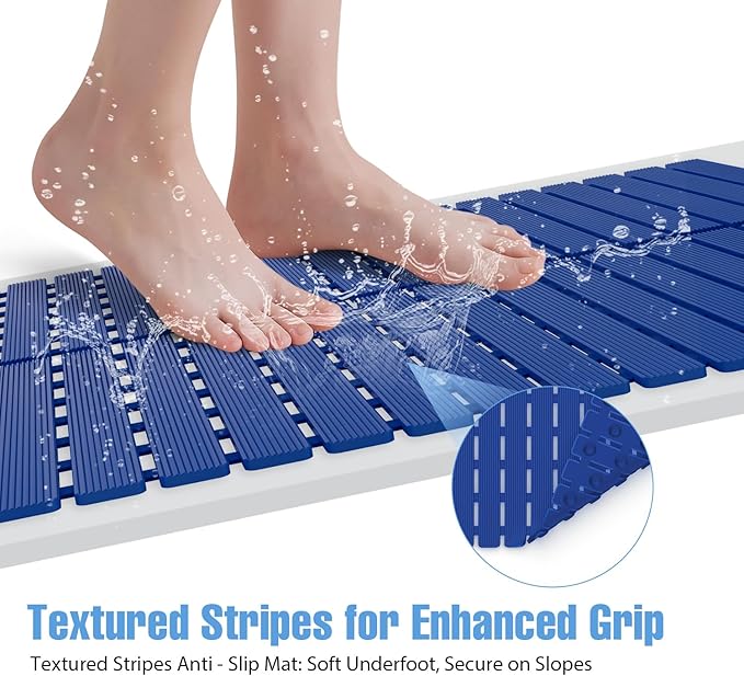 Shower Mat Non-Slip Bath Mat for Tub Floor & Stall with 200+ Suction Cups & Drain Holes, Quick Dry Machine Washable Bathtub Mat, Safe for Elderly& Baby, Bathroom Essentials 24x24 Inch (Blue)