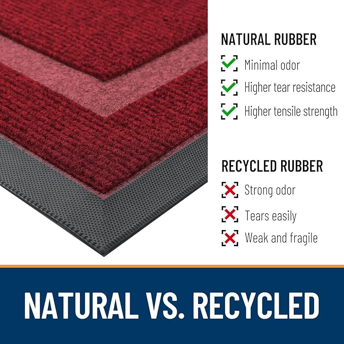 OLANLY Half Circle Door Mat Indoor Outdoor Entrance Welcome, Waterproof All-Season, All-Weather Doormat, Sturdy Natural Rubber, Low Profile, Easy Clean Patio Porch Entryway Mat, 47x32, Wine Red