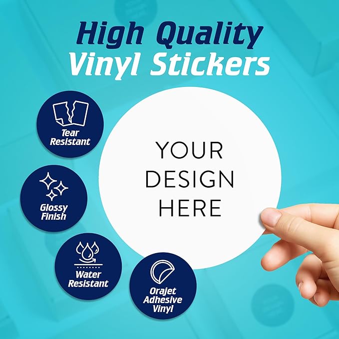 100 Custom Vinyl Stickers - Upload Your own Image, Text, Design, Logo - Personalized Logo Labels for Handmade, Packaging, Bottle, Jars, Candle, Brand Stickers (White, 6x6)