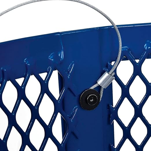 Global Industrial Outdoor Diamond Steel Trash Can with Rain Bonnet Lid, Raised Base and Plastic Liner, 36 Gallon Capacity, Blue, Thermoplastic Coating, 23-1/2" Diameter, 43-1/2"H