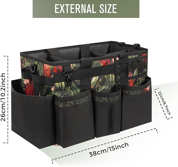 Wearable Cleaning Caddy, Cleaning Caddy Supplies Organizer with Handle & Shoulder Straps for Housekeepers, Under Sink & Car Cleaning Tool Organizers Bag with 4 Foldable Divider (GreenBush)