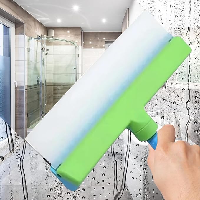 Recyclable Silicone Window Squeegee Kit, Aqua Blade Window Squeegee Kit, Glass Cleaning Tools with Silicone Squeegee and Glass Microfiber Cleaning Cloth for Glass Doors, Showers and Home, Blue