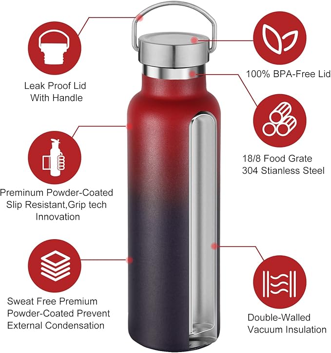 Neihepal 20 oz Insulated Water Bottles Bulk 8 Pack,Stainless Steel Double Wall Sport Bottle with Lid of Handle,Metal Reusable Flask for School,Cyclists,Hikers,Gift (Assorted,Set of 8)