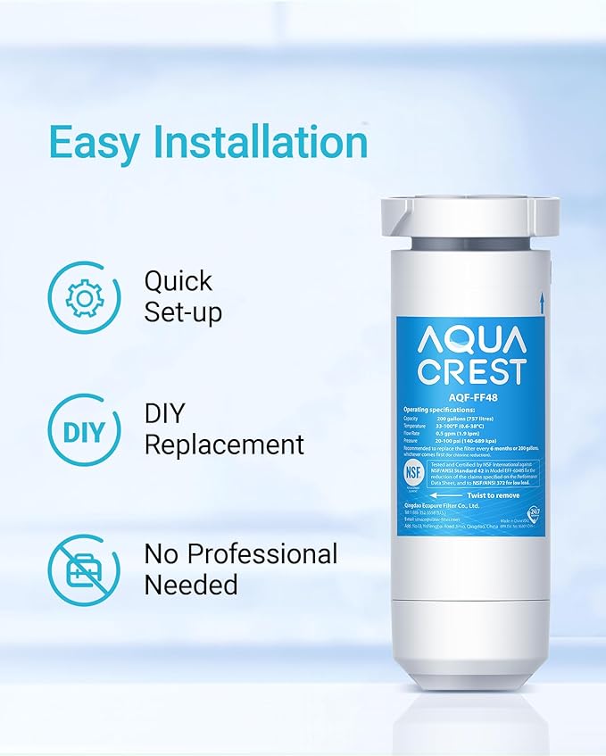 AQUA CREST XWF Replacement for GE® XWF, NSF Certified Refrigerator Water Filter, 2 Filters (Not XWFE®)