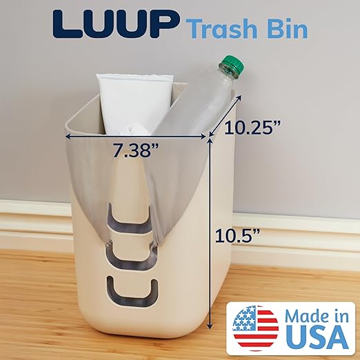 STORi Luup Bathroom Wastebasket, Secure Grocery Bags, Plastic Garbage Container for Vanity, Laundry Room, Kitchen, Office, 2.5 Gallon, Beige, Made in USA