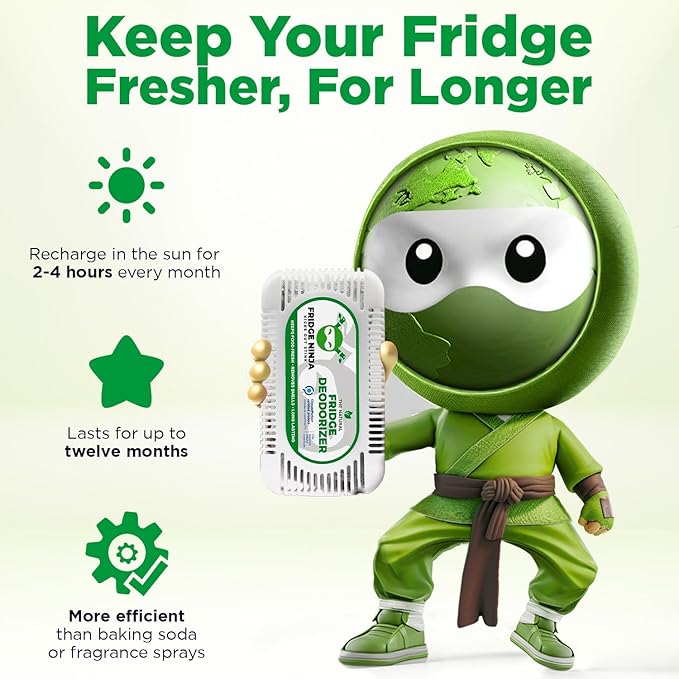 Fridge Ninja 2-Pack Unscented Activated Charcoal Fridge Deodorizer - More Effective Than Baking Soda