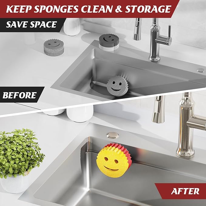 Sponge Holder for Kitchen Sink,Sink Caddy Organizer with Suction Cup Installation for Kitchen/Bathroom, Self Draining,Sponge Caddy for Holding Smiley Sponges-Green
