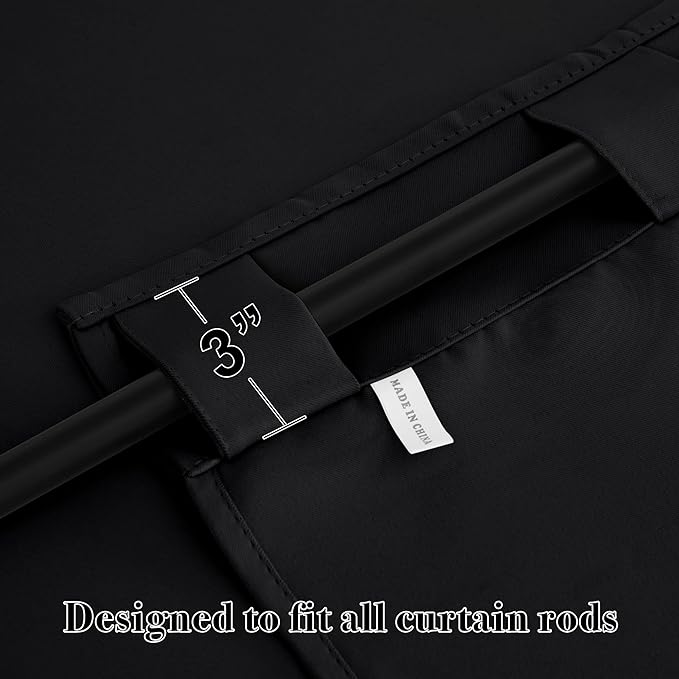 RYB HOME Blackout Curtains for Bedroom, Back Tab Curtain Drapes for Dining Room/Living Room/Garage/Staircase Window, Wide 42 x Long 72 inch, Black, 1 Pair