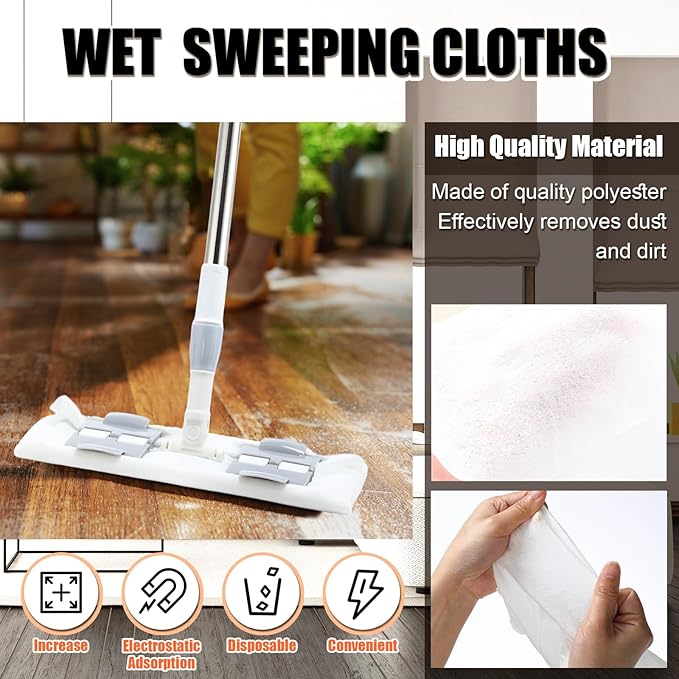 100 Counts Sweeper Wet Mopping Cloths 17.7 x 11.8'' X Large Wet Mop Pads Refills XL Disposable Floor Wipes Duster for Sweeping Scrubbing Cleaning Dry Wood Hardwood Tile