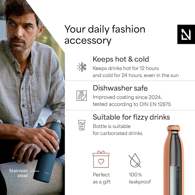 LARS NYSØM Stainless Steel Insulated Water Bottle 12oz 17oz 25oz 34oz 51oz | Insulated Thermo Flask for Hot and Cold Beverages | Leakproof Drinking Bottle (Pumpkin Orange, 25.4 oz)
