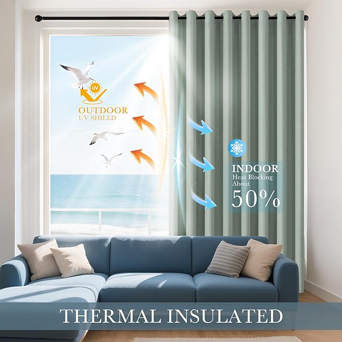 PONY DANCE Black Out Curtains for Bedroom 54 inch Length 2 Panels Set, Thermal Insulated Room Darkening Window Drapes for Living Room, Grommet Top (W34 x L54 Inch, Sage Green)