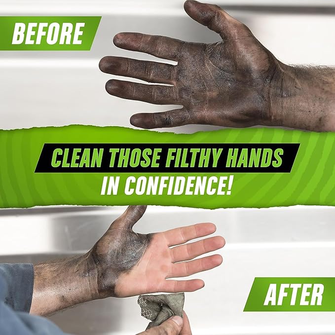 Grip Clean Heavy Duty Hand & Tool Cleaning Wipes – Waterless Hand Cleaner for Mechanics, Garage & Shop Use – Dual-Sided Grease, Oil & Paint Remover Wipes with Citrus Scent - 72ct (6 Pack)