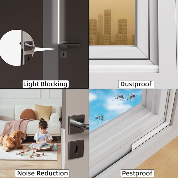 3 Pack*16.4 Ft Weather Stripping Seal Strip for Doors,Soundproofing Window Insulation Draft Stopper for Winter, Selfadhesive Foam Weather Strip for Door Frame,Door Gap Filler Noise Blocker(White)