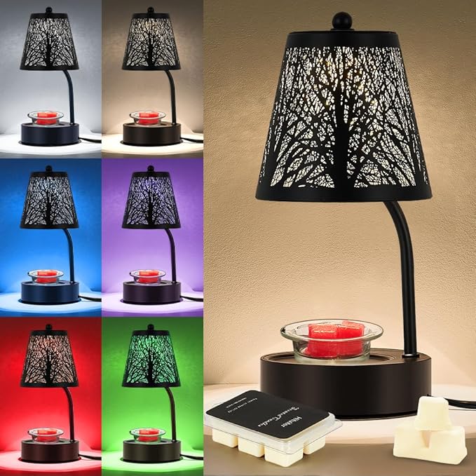 Black Tree ﻿Candle Warmer Lamp, LED Colors Changing Candle Warmer with Timer, Bedroom Living Room Home Decor Wax Melting Warmer for Jar Candles (Black Tree)