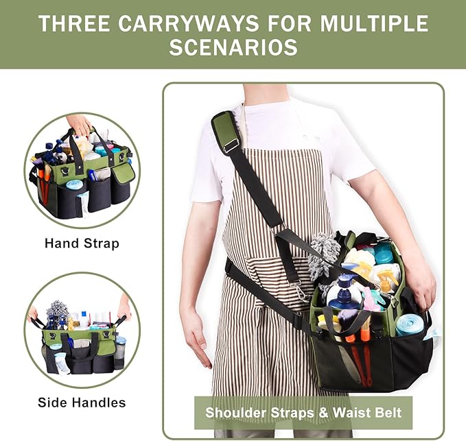 Viajero Wearable Cleaning Caddy Bag, Large Cleaning Supplies Organizer Housekeeping Supply Caddy Detailing Bag with Handle Shoulder Waist Straps for Tote Tools Products Housekeepers Car Home House