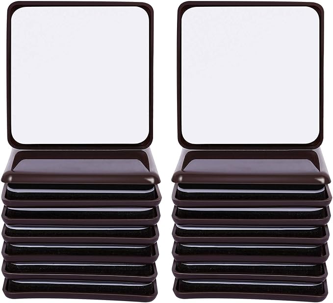 Ezprotekt 16 Pcs Self-Stick Furniture Movers Sliders for Carpet, 2.5 inch Square Self-Adhesive Furniture Moving Pads, Furniture Glides Sliders for Moving Chair Table Desk Bed Sofa Couch (Brown)
