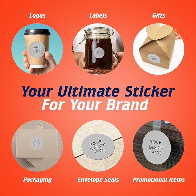 100 Custom Vinyl Stickers - Upload Your own Image, Text, Design, Logo - Personalized Logo Labels for Handmade, Packaging, Bottle, Jars, Candle, Brand Stickers (Gray, 1.5x1.5)