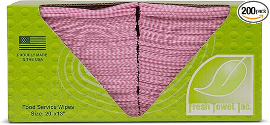 Fresh Towel Foodservice Reusable Paper Towels - 1/4 Fold, 13 x 20 inches - Pink Straight Line Pattern (1 Case of 200) All Purpose Cleaning Towels