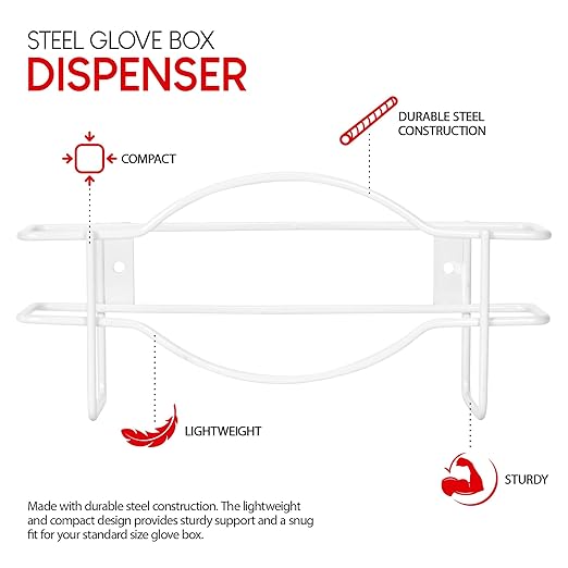 Stock Your Home (White Metal Single Gloves Dispenser (2 Pack) Tissue Box Shelf, Glove Box Holder Wall Mount, For Kitchen, Cleaning Closet, Lab, Exam, Office