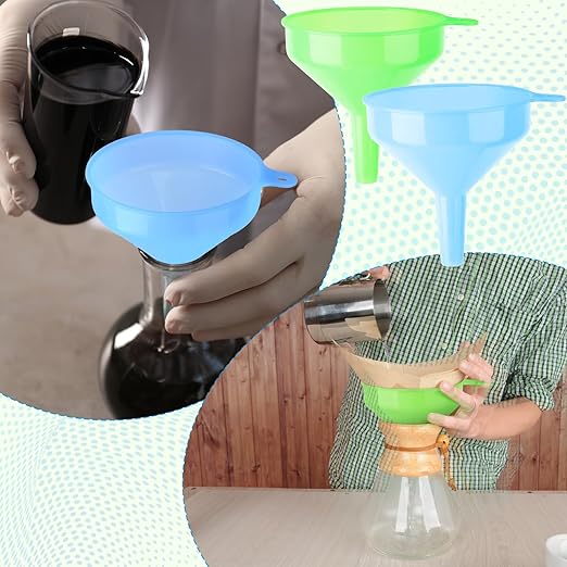 Honeydak 9 Pcs Multi-Purpose Plastic Funnels 4.7 Inch Wide Mouth Funnels for Filling Bottles, Jars, Containers Lab Use Oil Funnel for Gas, Car Oil, Lubricants and Fluids (Pink,Blue,Green)